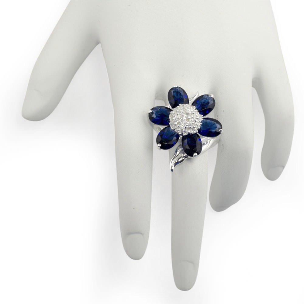 Midnight Blue Flower Sterling Silver Ring (Size 7) , dimensions in inches: 1 x  x