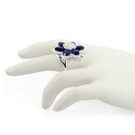 Midnight Blue Flower Sterling Silver Ring (Size 8) , dimensions in inches: 1.1 x  x