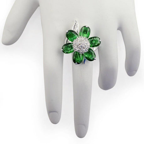 Forest Green Flower Sterling Silver Ring (Size 7) , dimensions in inches: 1.1 x  x