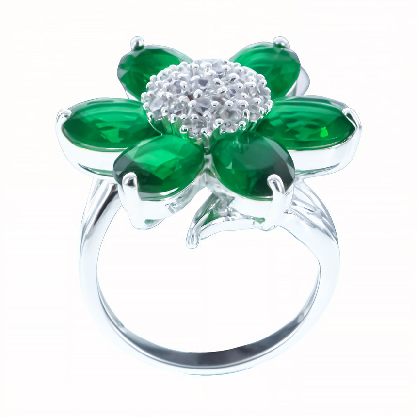Forest Green Flower Sterling Silver Ring (Size 8) in Green color