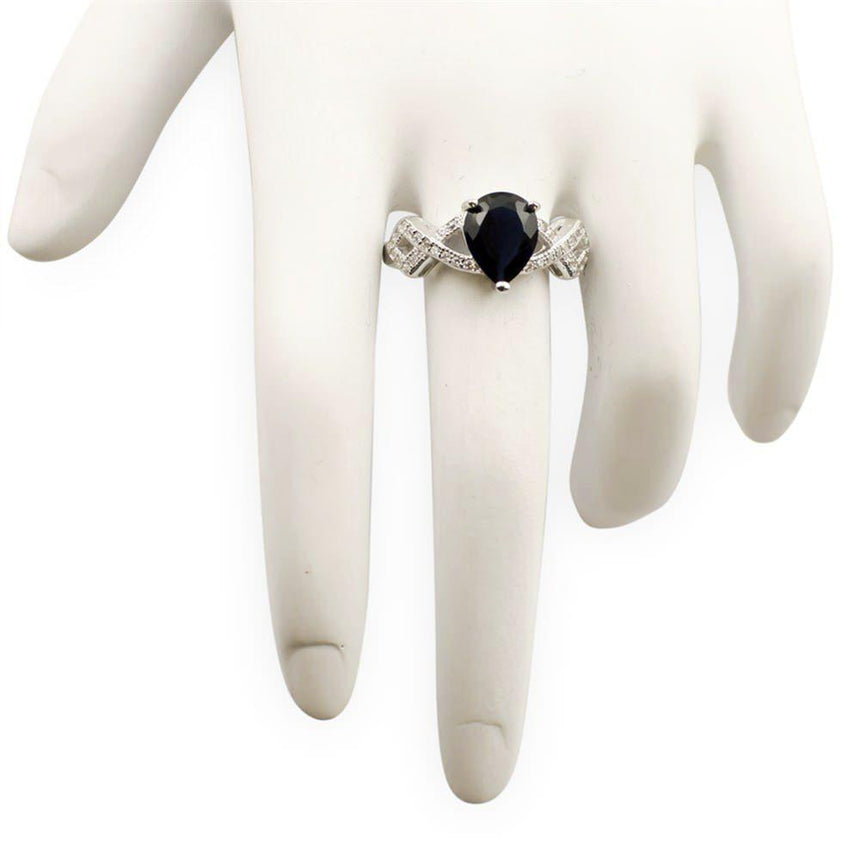 Blue CZ Rhodium Sterling Silver Ring (Size 6) , dimensions in inches: 0.9 x  x