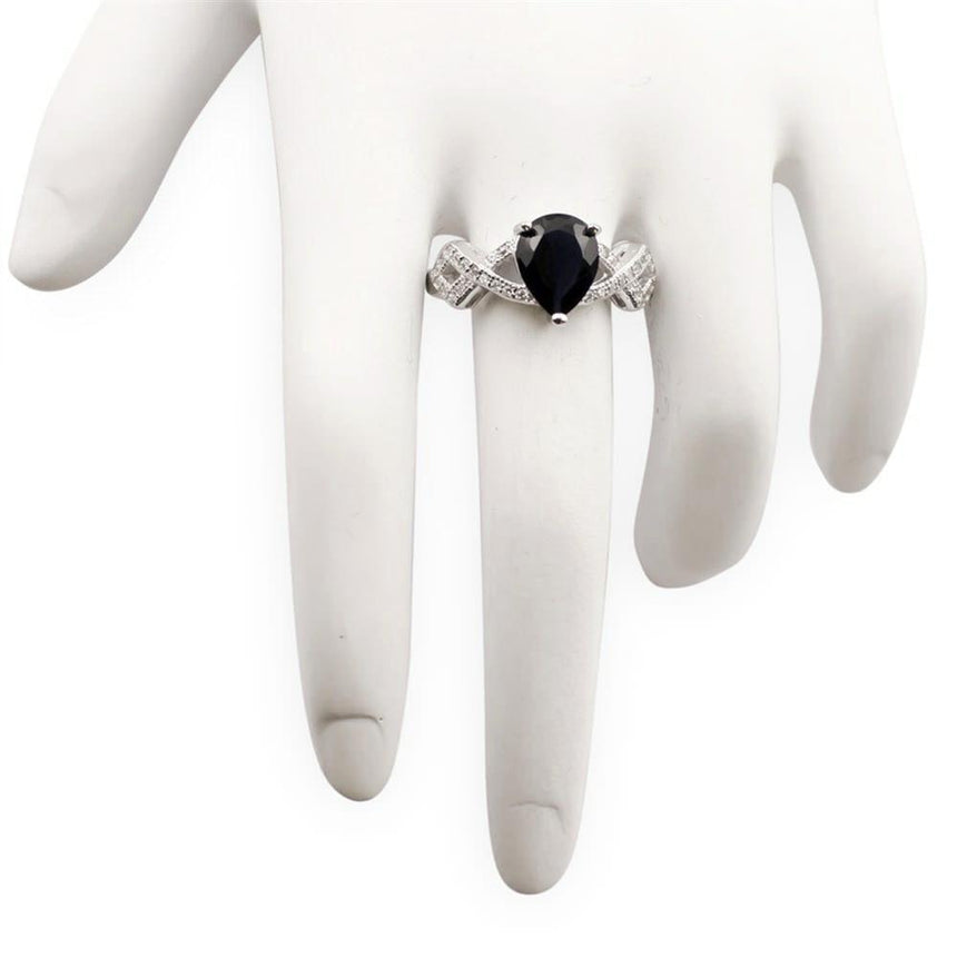 Blue CZ Rhodium Sterling Silver Ring (Size 7) , dimensions in inches: 0.9 x  x