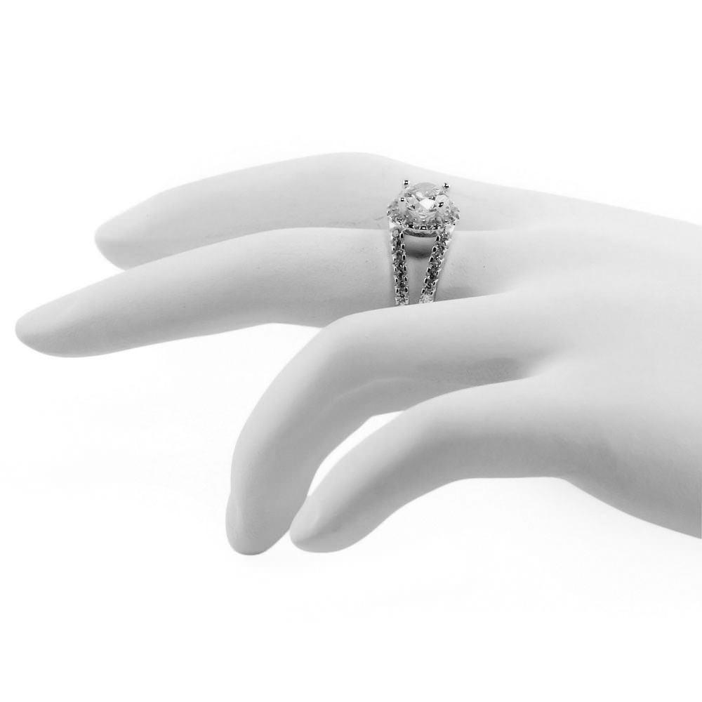 Cubic CZ Rhodium Sterling Silver Ring (Size 8) , dimensions in inches: 1 x  x