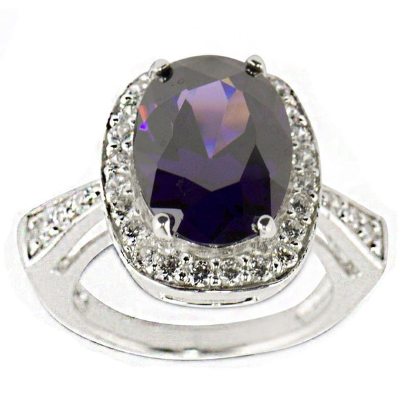 Purple CZ Sterling Silver Ring (Size 7) in Blue color,  shape