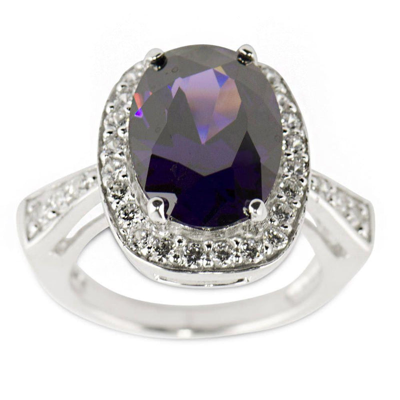 Purple CZ Sterling Silver Ring (Size 8) in Blue color,  shape