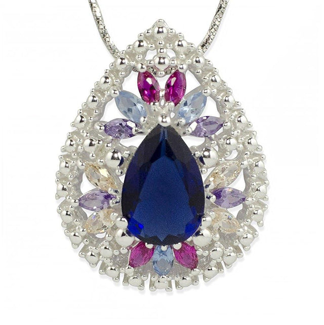 Multicolor Teardrop CZ Sterling Silver Pendant in  color