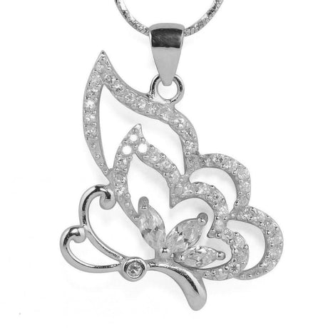 Sterling Silver Butterfly CZ Sterling Silver Pendant in Silver color