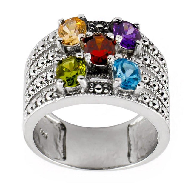 Multicolor CZ Sterling Silver Ring in  color,  shape