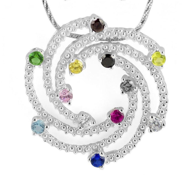 Sterling Silver Swirl Multicolor CZ Sterling Silver Pendant in Silver color