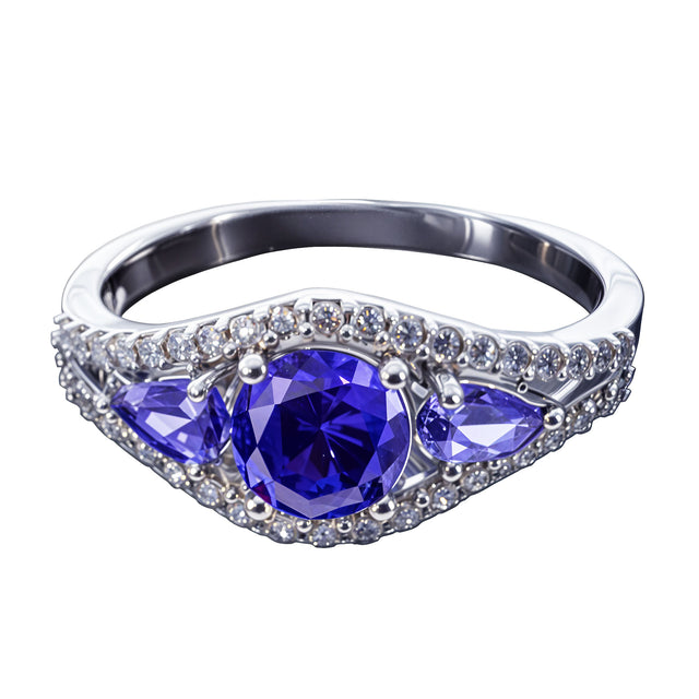 Purple CZ Rhodium Sterling Silver Ring (Size 7) in Purple color