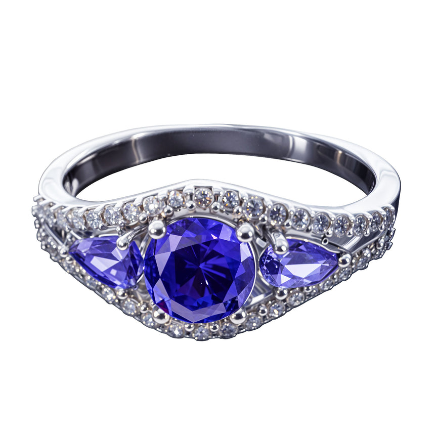 Purple CZ Rhodium Sterling Silver Ring (Size 7) in Purple color