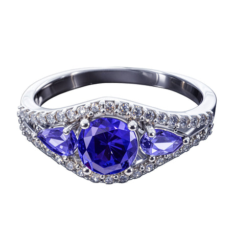 Purple CZ Rhodium Sterling Silver Ring (Size 8) in Purple color
