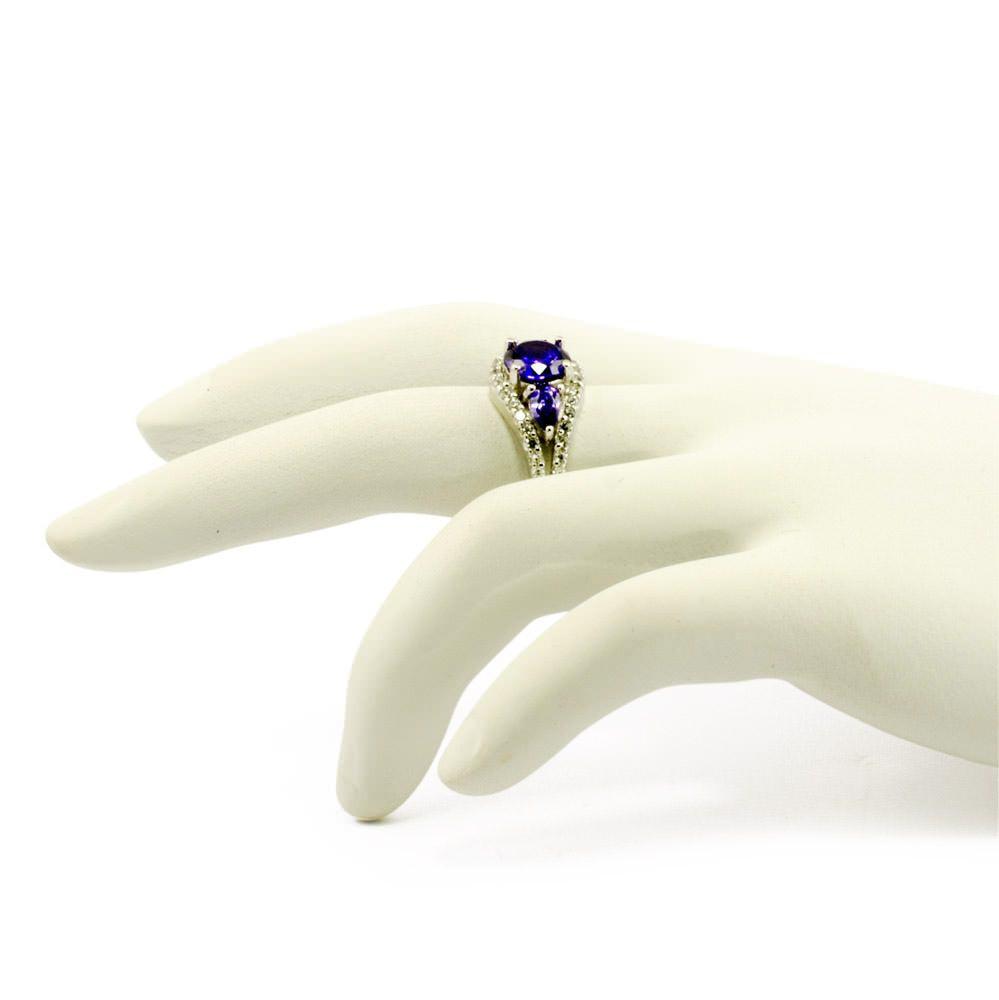 Purple CZ Rhodium Sterling Silver Ring (Size 8) , dimensions in inches: 0.9 x  x