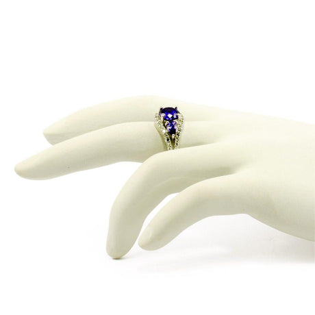 Purple CZ Rhodium Sterling Silver Ring (Size 8) , dimensions in inches: 0.9 x  x