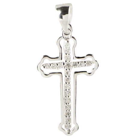 Cross Cut Out CZ Sterling Silver Pendant in Silver color,  shape