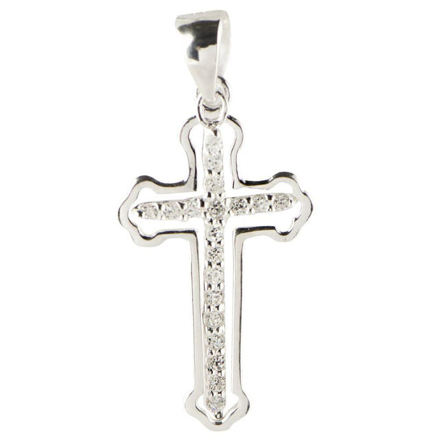 Cross Cut Out CZ Sterling Silver Pendant in Silver color