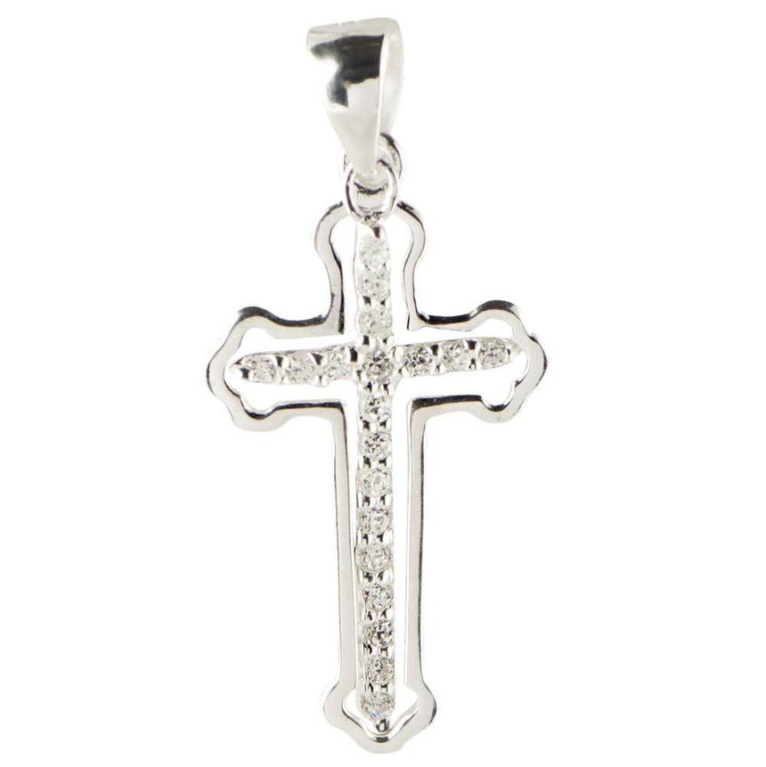 Cross Cut Out CZ Sterling Silver Pendant in Silver color
