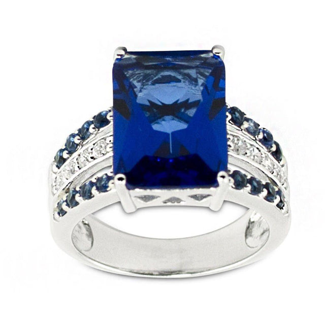 Blue  CZ Sterling Silver Ring (Size 7) in Blue color,  shape