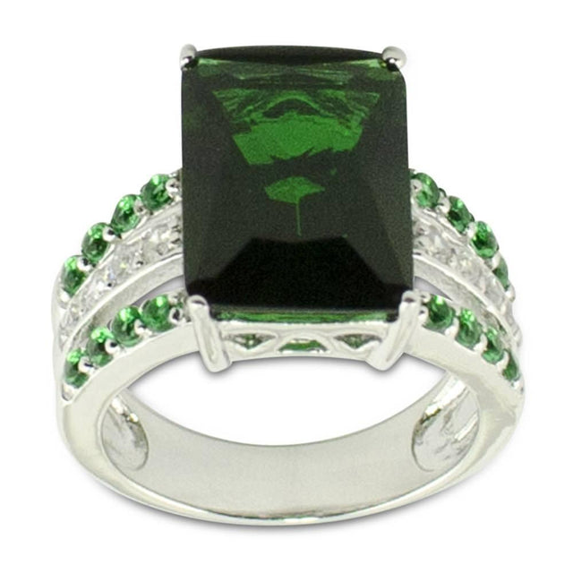 Green CZ Sterling Silver Ring (Size 7) in Green color,  shape
