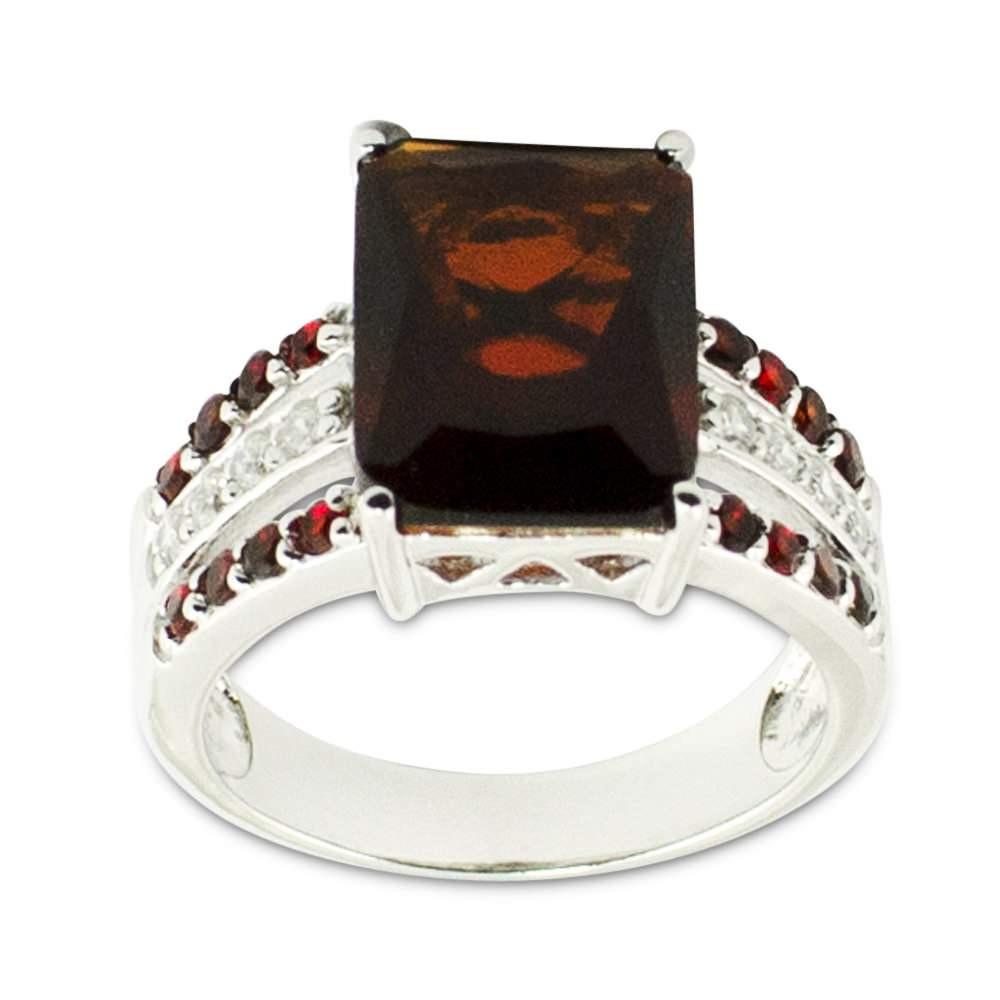 Red CZ Sterling Silver Ring (Size 8) in Red color,  shape