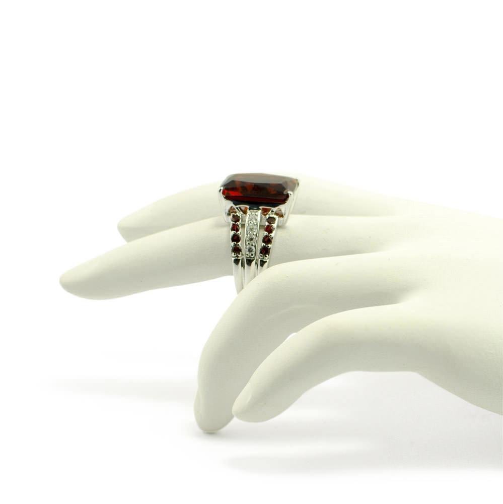 Red CZ Sterling Silver Ring (Size 8) , dimensions in inches: 1 x  x