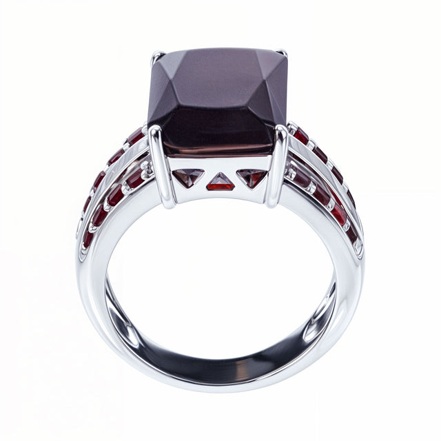 Red CZ Sterling Silver Ring (Size 8) in Red color