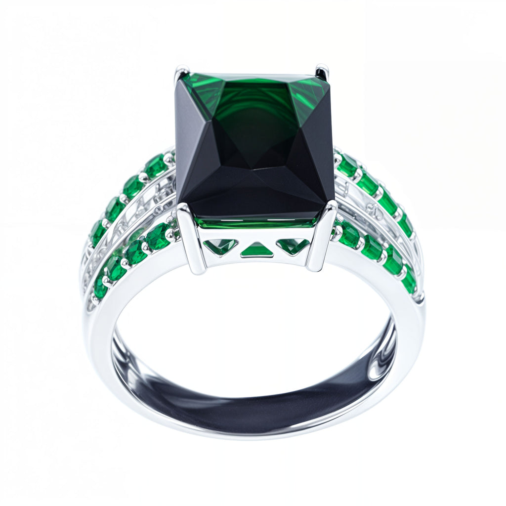 Green CZ Sterling Silver Ring (Size 8) in Green color