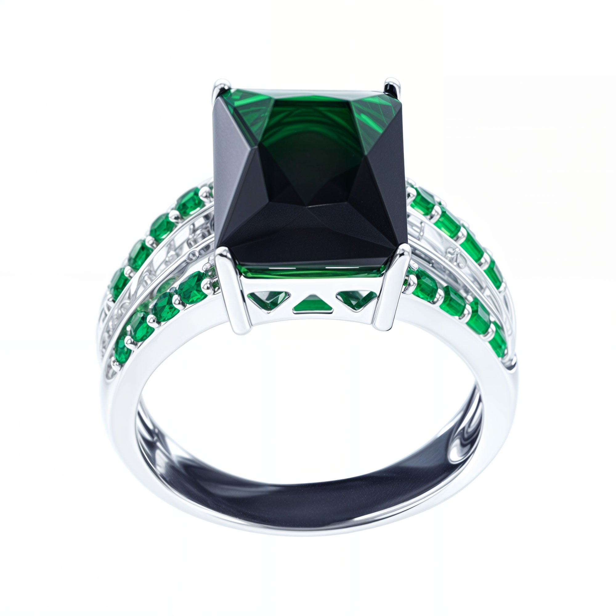 Green CZ Sterling Silver Ring (Size 8) in Green color