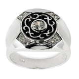 Cubic Zirconia Rhodium Sterling Silver Men's Ring (Size 10) in Silver color,  shape