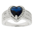 CZ Blue Heart Sterling Silver Ring (Size 7) in Blue color