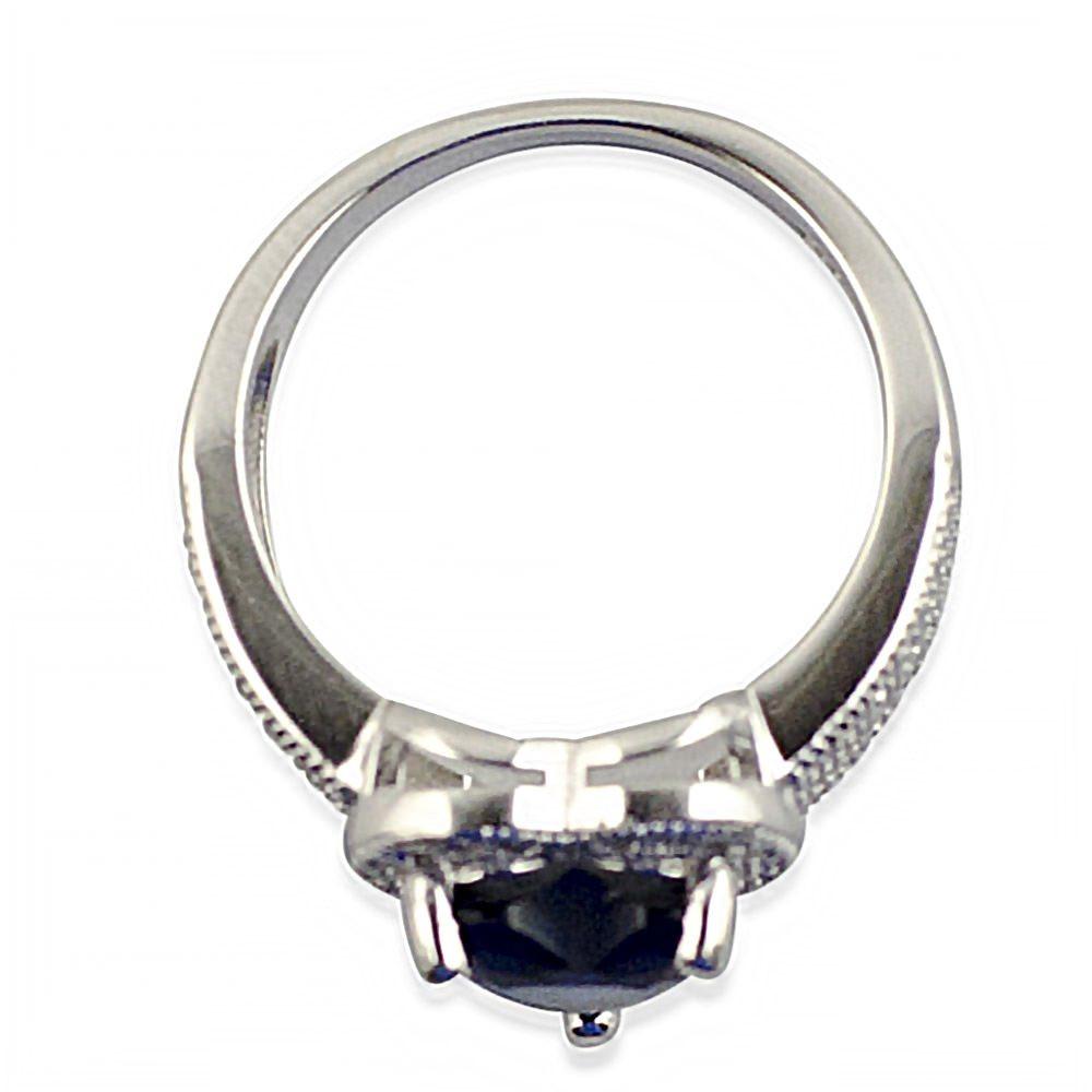 CZ Blue Heart Sterling Silver Ring (Size 7) , dimensions in inches: 0.9 x  x