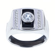 CZ Black Enamel Sterling Silver Men's Ring (Size 9) in Silver color