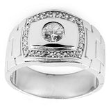 CZ Rhodium Plated Sterling Silver Men's Ring (Size 10) in Silver color,  shape