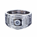 CZ Rhodium Plated Designer Sterling Silver Men's Ring (Size 10) in Silver color