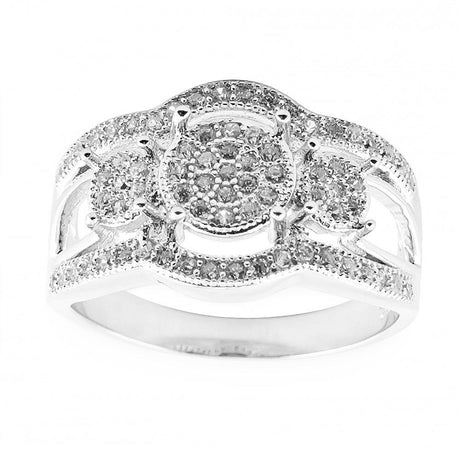 Cubic Zirconia Sterling Silver Ring (Size 7) in Silver color