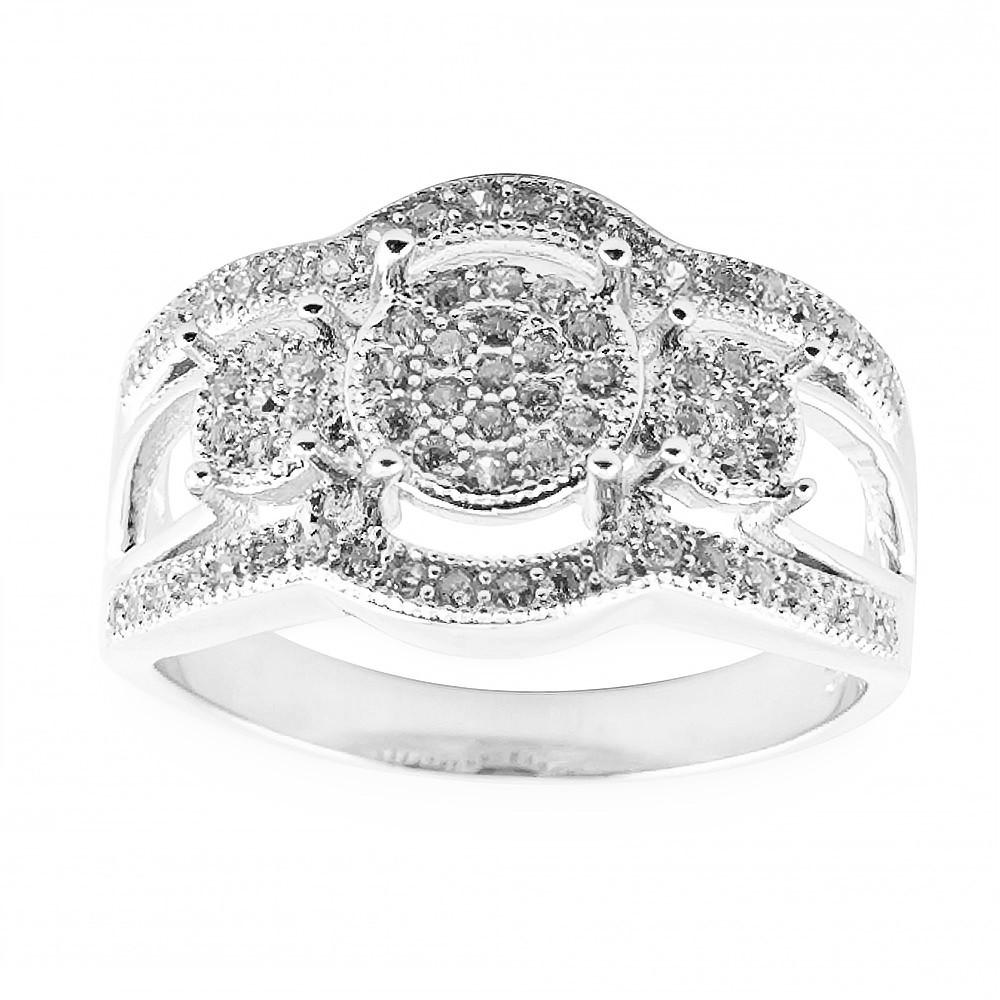 Cubic Zirconia Sterling Silver Ring (Size 8) in Silver color