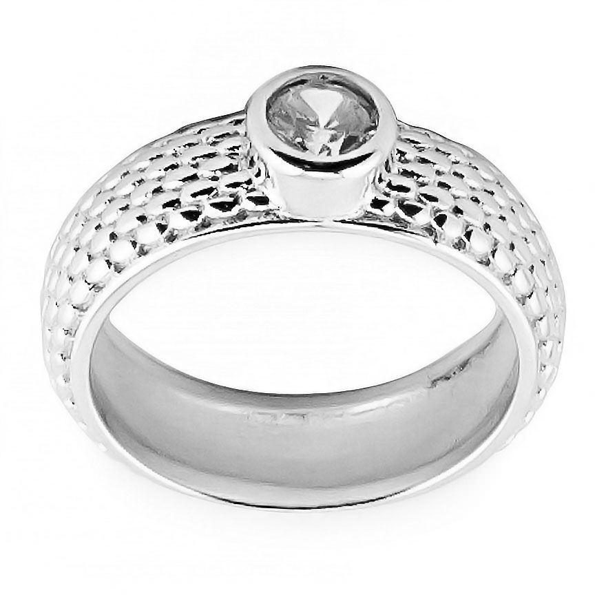 CZ Rhodium Design Sterling Silver Ring (Size 7) in Silver color,  shape