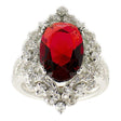 Red Oval CZ Rhodium Sterling Silver Ring (Size 8) in Red color,  shape