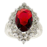 Red Oval CZ Rhodium Sterling Silver Ring (Size 8) in Red color,  shape