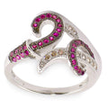Pink CZ Rhodium Sterling Silver Ring (Size 7) in Red color