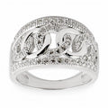 CZ Circles Rhodium Sterling Silver Ring (Size 7) in Silver color