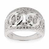 CZ Circles Rhodium Sterling Silver Ring (Size 7) in Silver color