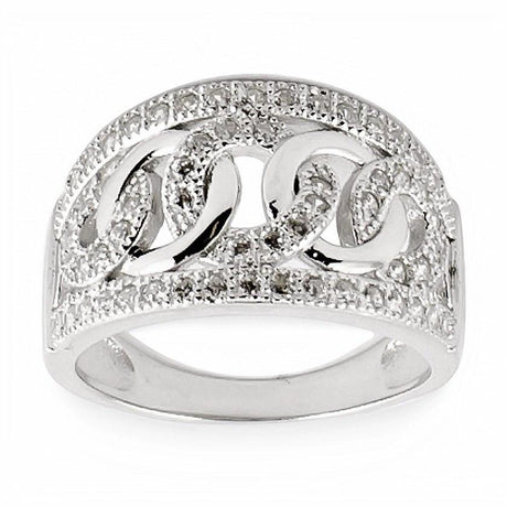 CZ Circles Rhodium Sterling Silver Ring (Size 7) in Silver color