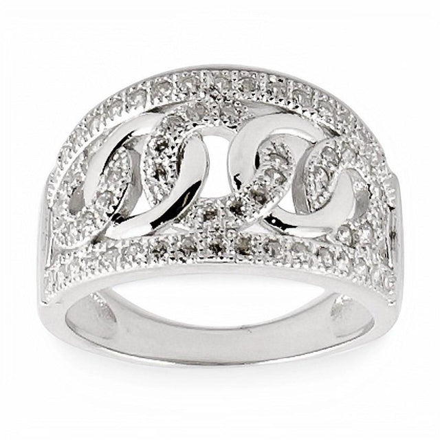 CZ Circles Rhodium Sterling Silver Ring (Size 7) in Silver color