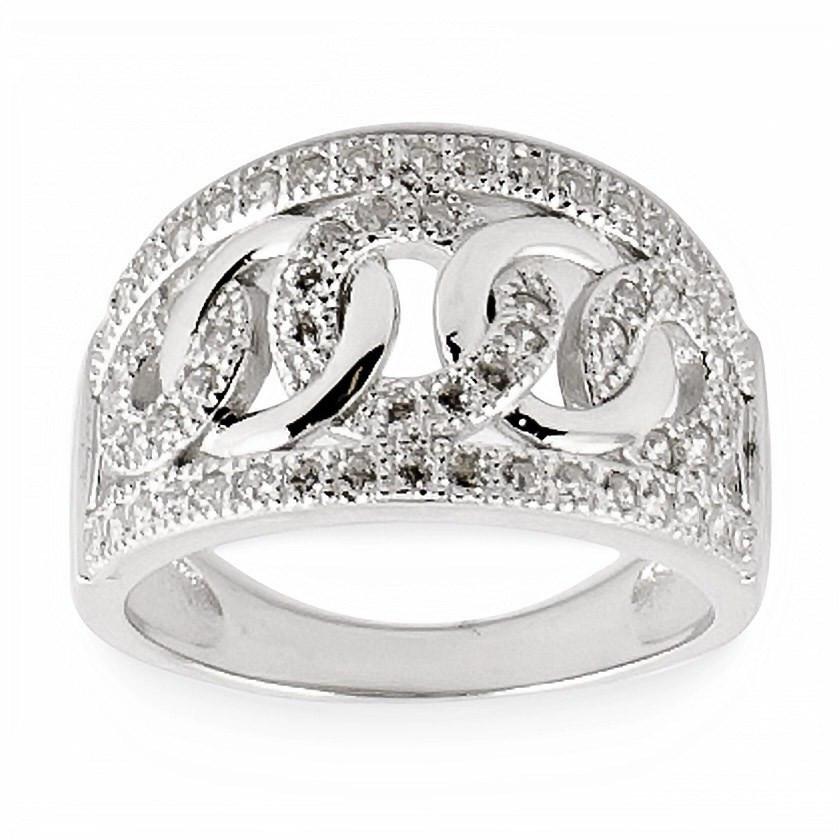 CZ Circles Rhodium Sterling Silver Ring (Size 7) in Silver color