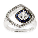 Blue CZ Sterling Silver Ring (Size 7) in Silver color,  shape