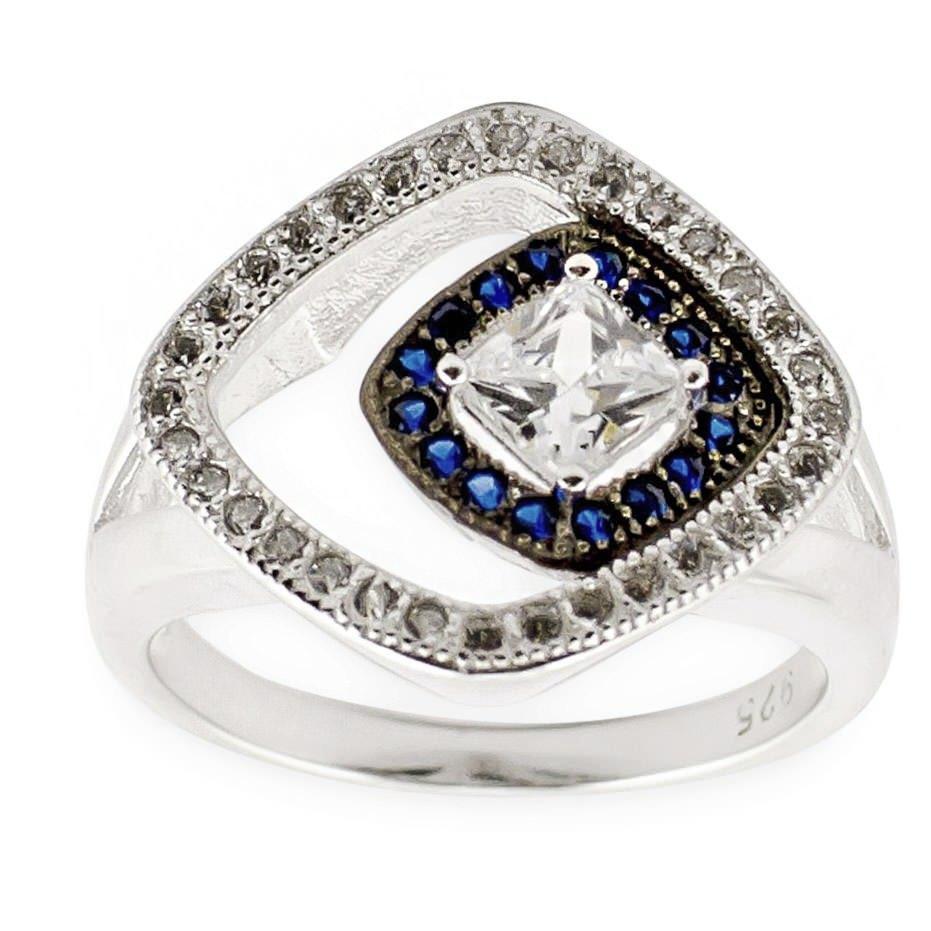 Blue CZ Sterling Silver Ring (Size 7) in Silver color