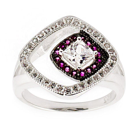 Red CZ Sterling Silver Ring (Size 7) in Silver color