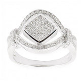 CZ Rhodium Sterling Silver Ring (Size 6) in Silver color,  shape