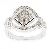 CZ Rhodium Sterling Silver Ring (Size 8) in Silver color,  shape